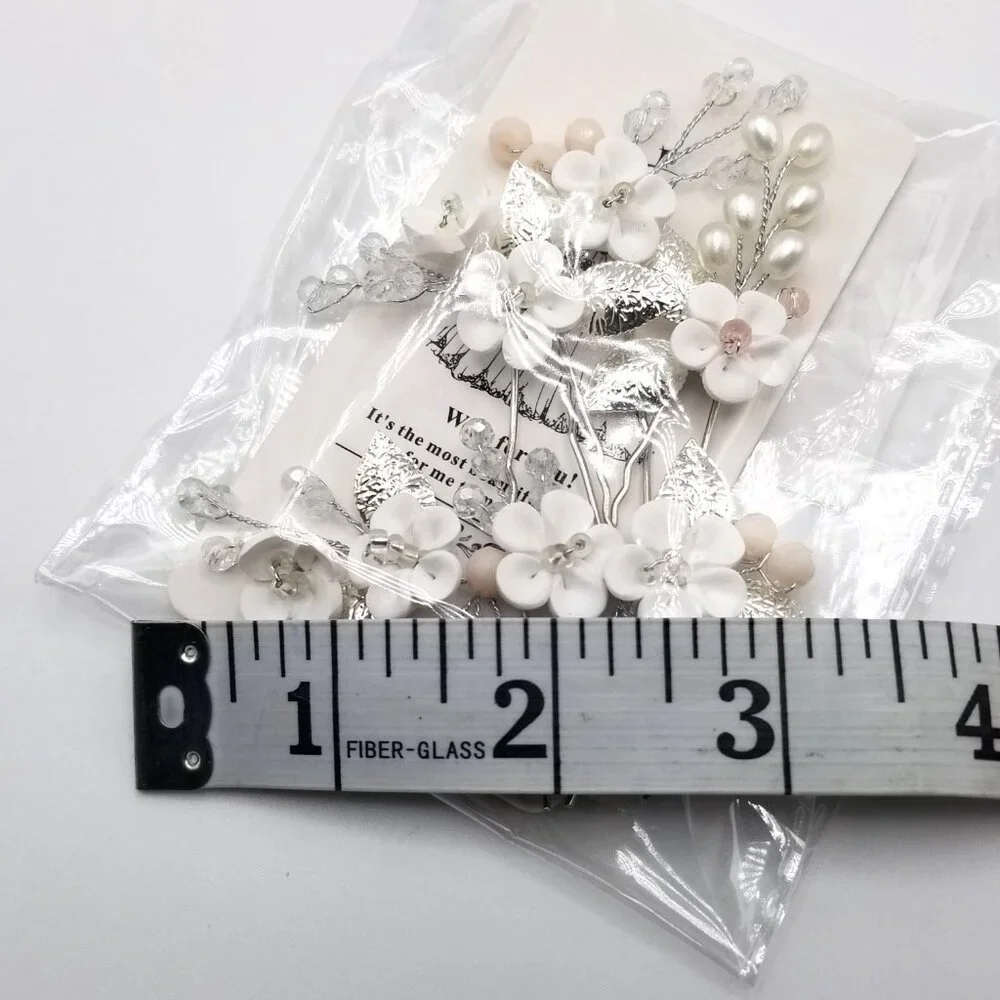 Casdre Pearl Flower Bridal Hair Pins Silver Leaf Wedding Bride New